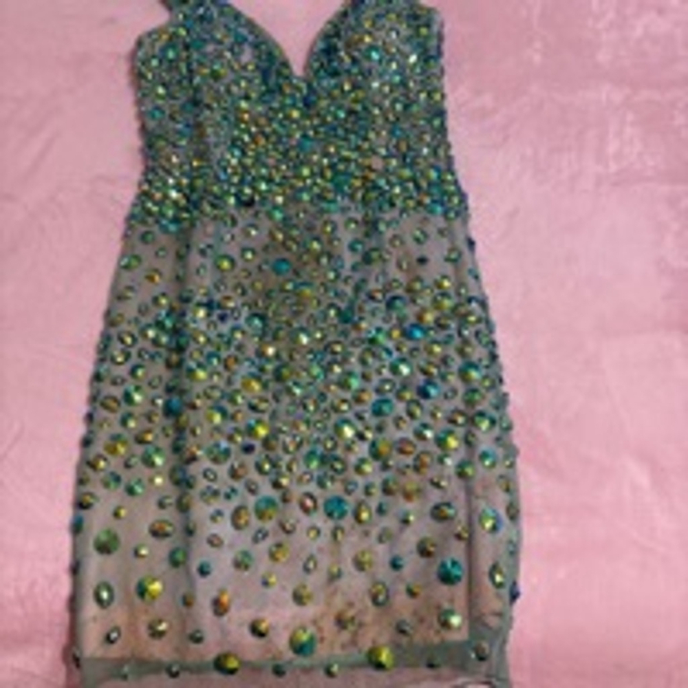 Women's Sherri Hill Green Embellished Mini Dress Size 4​